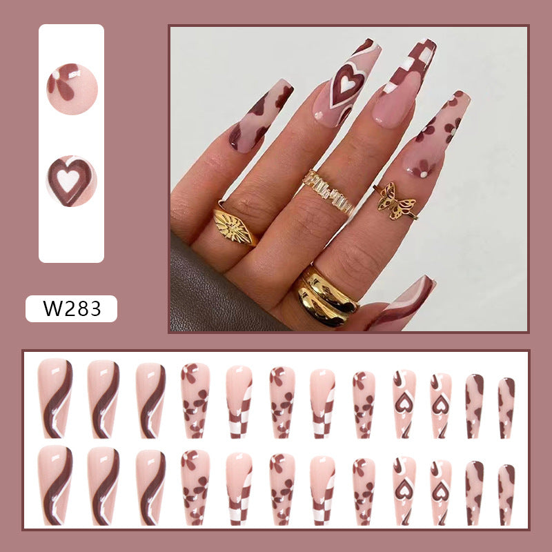 Wholesale Red-brown Flower Love Plaid Resin Nail Stickers